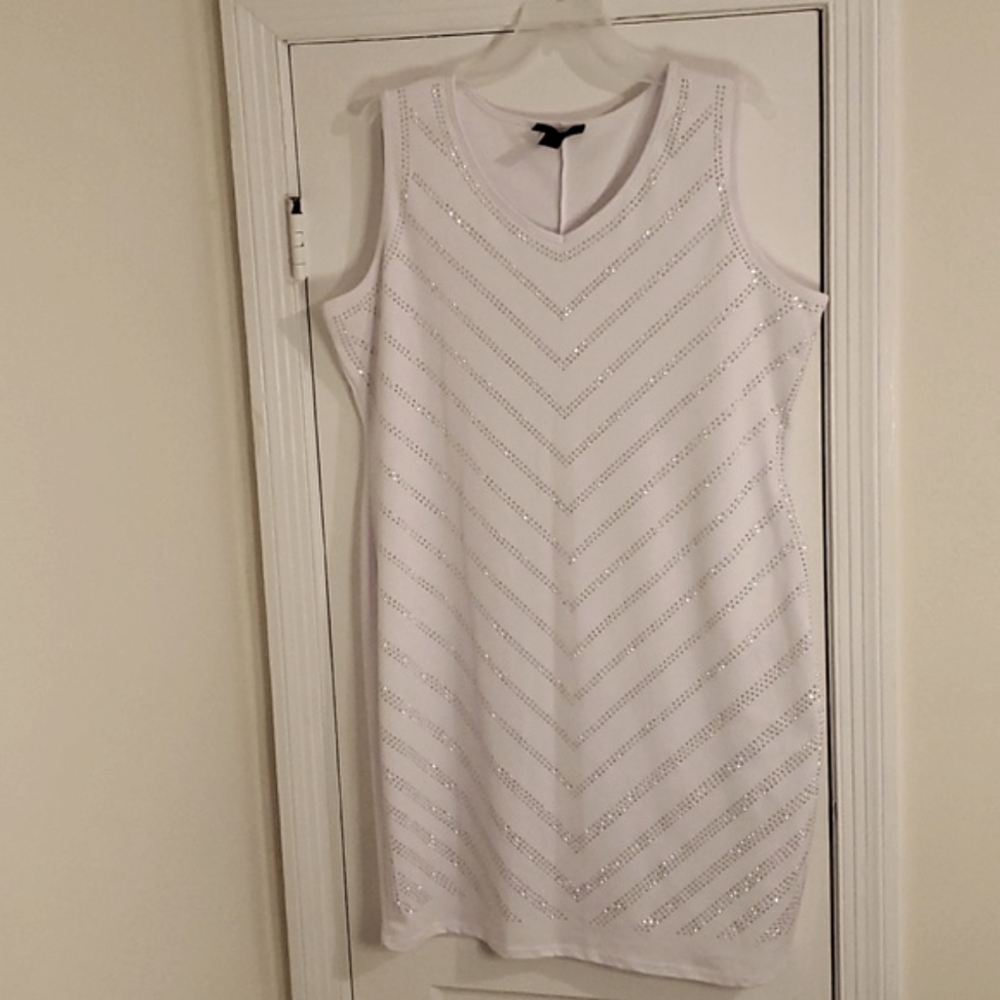 Ashley Stewart, White, Sleeveless dress w/ silver sparkles.
